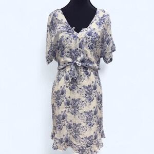 Anthropologie Cloth & Stone blue floral tie-front mini dress with shirt
